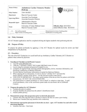 Fillable Online utoledo Ambulatory Cardiac Telemetry Monitor Hookup ...