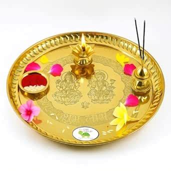 Chef Turtles Brass Aarti Thali Set 10 Inch with Laxmi Ganesh Design ...