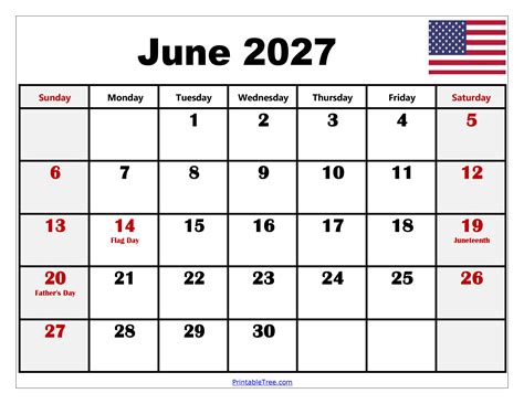Blank June 2027 Calendar Printable PDF Templates Free Download