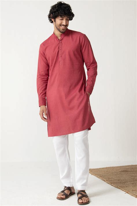 Buy Zaid Vivaan Red Ram Buta Kurta for Men | FGMNK22-64 | Farida Gupta ...