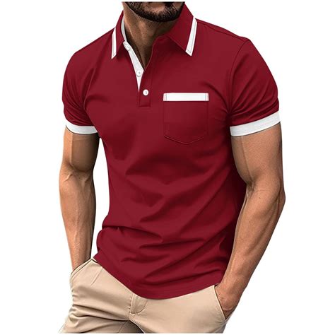 Cotton Polo Shirt Men Short Sleeve Golf Tee Classic Slim Fit Collared ...