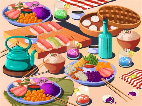 Diversity of Food in Bright Digital Illustrations by Helen Lee
