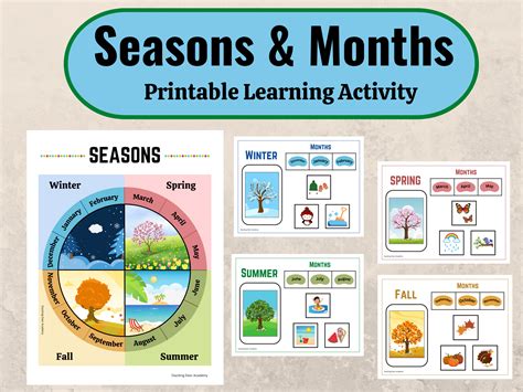 Seasons Printable for Kids, Months of the Year Matching Game, Four ...