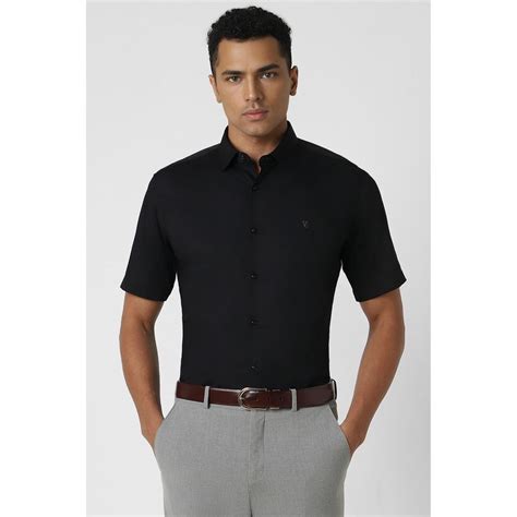 Buy Van Heusen Men Black Slim Fit Solid Half Sleeves Formal Shirt Online