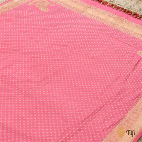 Gajri Pink Pure Silk Georgette Banarasi Handloom Dupatta - Tilfi