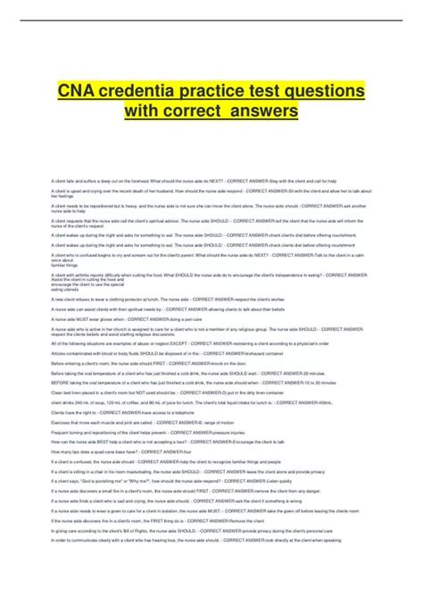 CNA credentia practice test questions with correct answers - Real ...