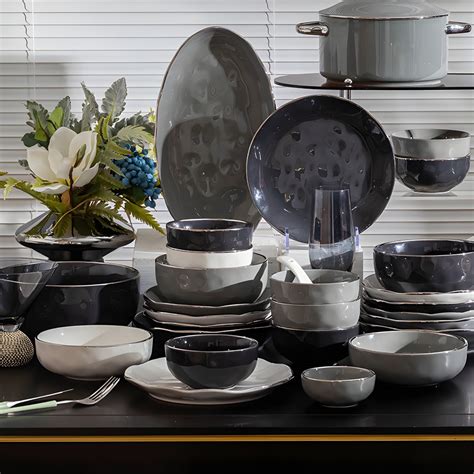 Solid Color Dinnerware Set, Porcelain Dinnerware Collection with Edge ...