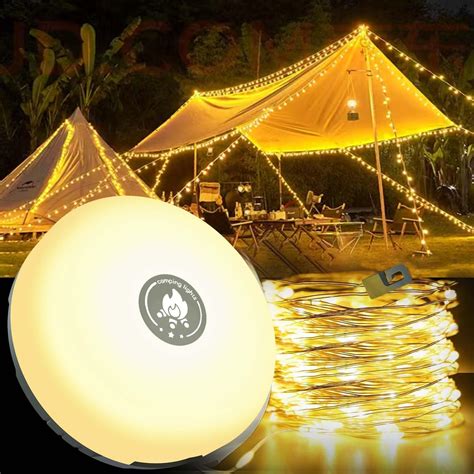 icever Camping String Lights, 32.8FT Rechargeable Waterproof Hanging ...