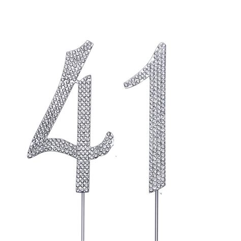 MAGJUCHE Silver 41" Crystal Cake Topper, Number 41 Rhinestones 41st ...