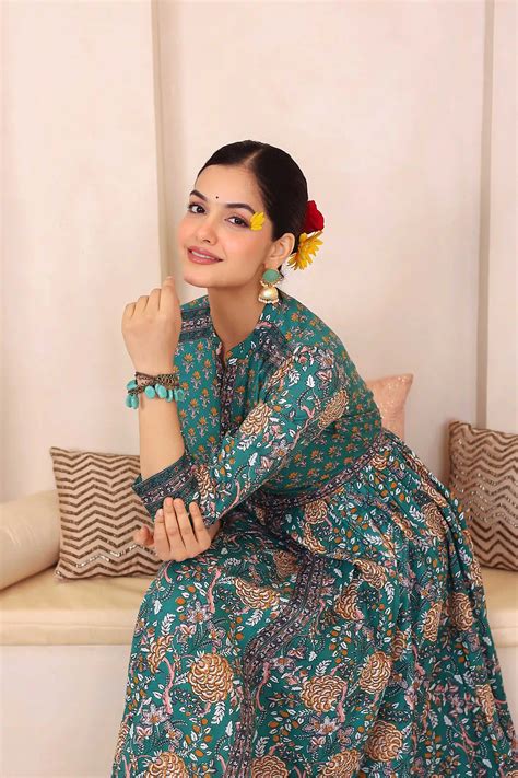 Dark Green Anarkali Cotton Hand Printed Ethnic Maxi Dress – Gulab Chand ...