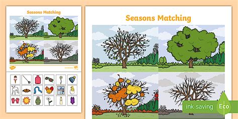 Four Seasons Matching Activity Worksheet | Twinkl