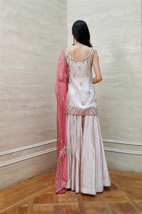 Beige Short Tunic Sharara Dupatta Set – Labbada Store