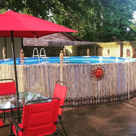 Bamboo fencing above ground pool | Backyard pool landscaping, Diy pool ...