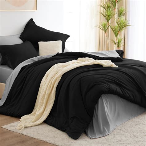 Amazon.com: CozyLux Black Queen Comforter Set Black 7 Pieces Bed in a ...