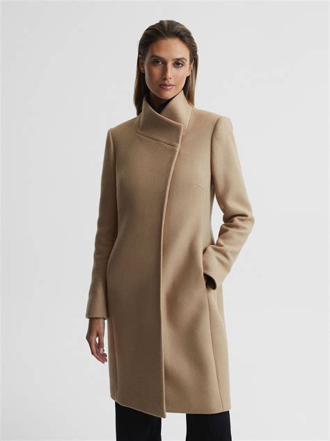 Wool Blend Mid-Length Coat in Camel - REISS
