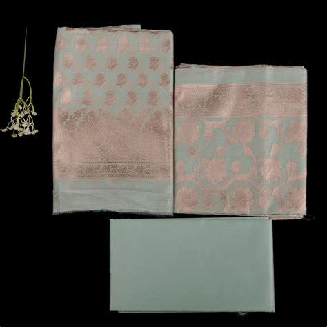 Mysore Silk Unstitched Suit | 3 Piece Silk Suit Set | Sea-Foam Green W ...