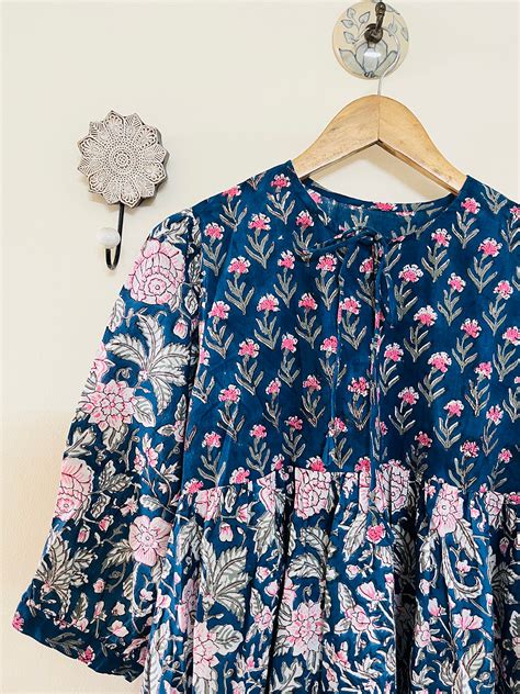 HAND-BLOCK PRINTED BLOUSON TOP (FREE-SIZE) – The Pink Tint Store