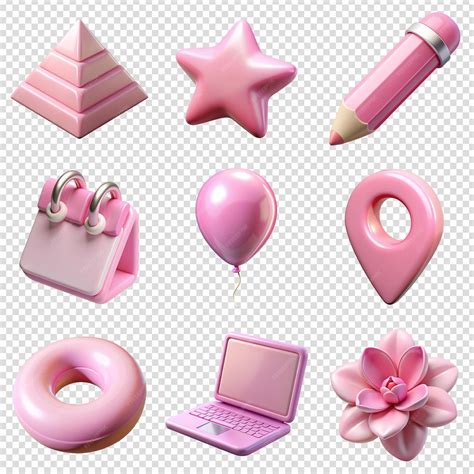 Collection of pink 3d icons including pyramid star pencil calendar ...