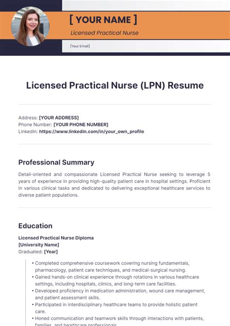 Free Licensed Practical Nurse (LPN) Resume Template to Edit Online