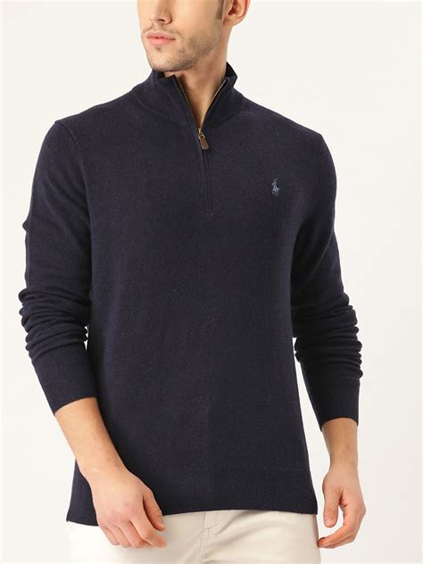 Buy Polo Ralph Lauren Men Navy Pure Wool Solid Pullover - Sweaters for ...