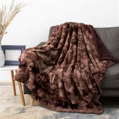 PAVILIA Faux Fur Throw Blanket Twin Tie-Dye Brown, Soft Warm Sherpa ...