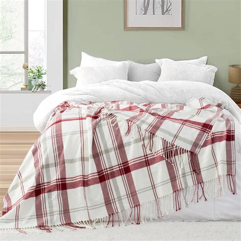 Amazon.com: GINAMUSE Red and White Plaid Throw Blanket for Couch,50"X60 ...