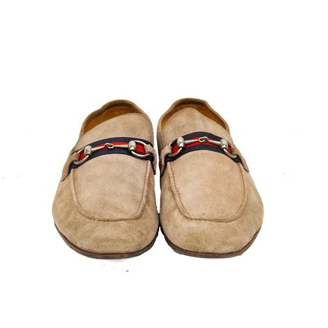 Buy Gucci Beige Suede Web Horsebit Loafers EU 45 Online