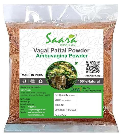 Buy Saara HERBAL FRESH Vagai Pattai Powder, 300g, Albizia Lebbeck ...