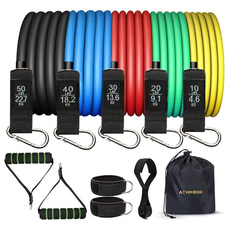 Athmonk Resistance Tube Band Set of 11 pcs - Home Gym Exercise Bands ...