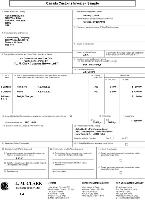 Customs Invoice 的图像结果
