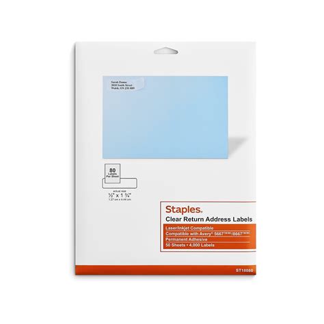 Staples Laser/Inkjet Address Labels 1/2" x 1 3/4" Clear 80 Labels/Sheet ...
