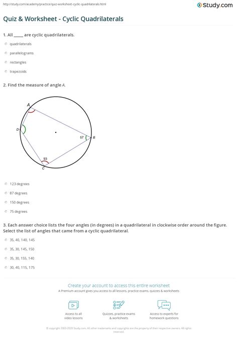Quiz & Worksheet - Cyclic Quadrilaterals | Study.com