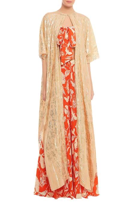 Buy Masaba Beige Printed Cape Lehenga Set Online | Aza Fashion.