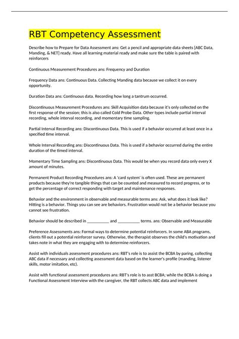 RBT Competency Assessment WITH COMPLETE SOLUTION - RBT - Stuvia US