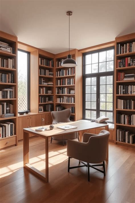 Contemporary Home Library Computer Room 的图像结果