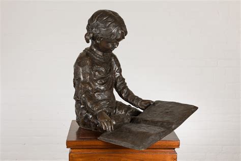 Nursery Rhymes, Lost Wax Cast Bronze Sculpture of a Little Girl Reading a Book For Sale at 1stDibs