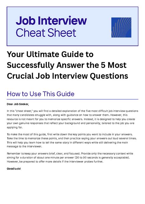 Gydj Job Interview Cheat Sheet: Mastering 5 Key Questions for Success ...