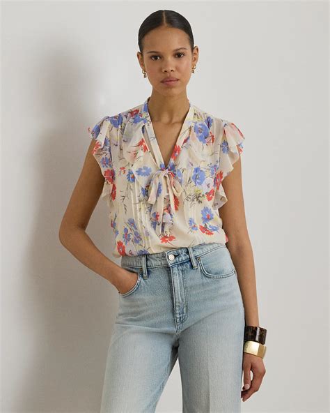 Floral Pintucked Tie-Neck Blouse for Women | Ralph Lauren® IN