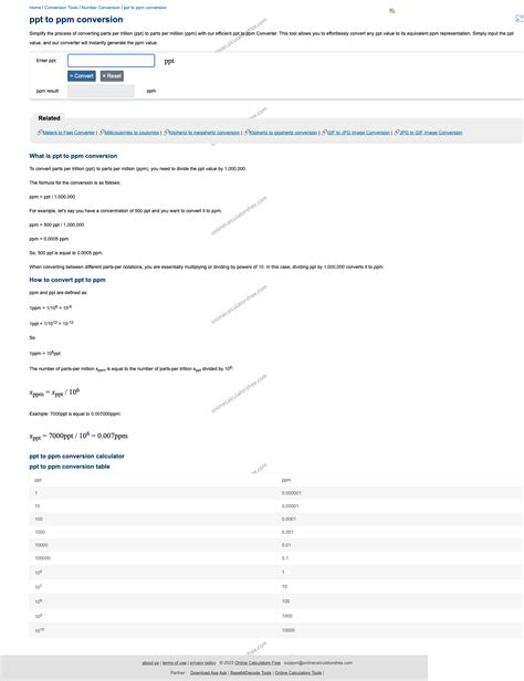 PPT to PPM Conversion Calculator & Formula - CalculatorFree