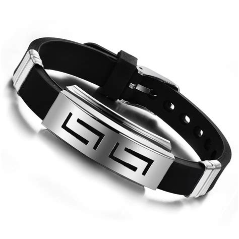 Buy Felvy Stainless Steel And Silicon Black Silver Wristband Cuff ...