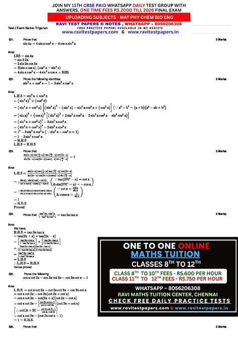 11TH CBSE MATHS trigonometric functions ANSWERS 29 JULY