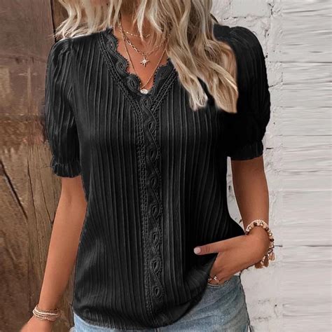 Hipattires Tops for Women 2024 Short Sleeve Womens Black Blouses Plus ...