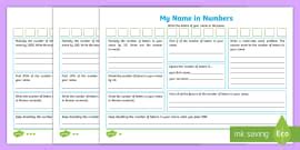 LKS2 My Name in Numbers Worksheet (teacher made)