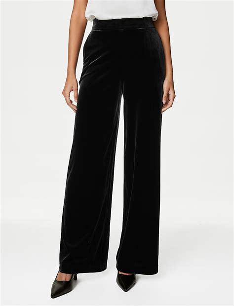 Buy Velvet Elasticated Waist Wide Leg Trousers at Marks & Spencer