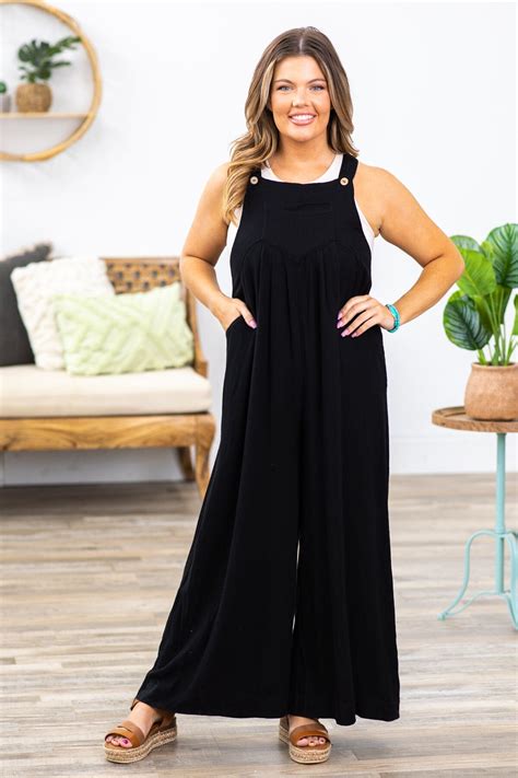 Black Wide Leg Overalls With Pockets · Filly Flair