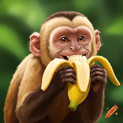 A chimpanzee eating a banana in a jungle on Craiyon