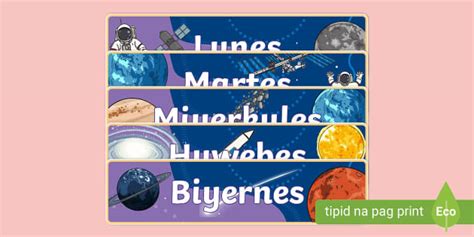 Outer Space Theme Days of The Week - Filipino | Philippines | Twinkl