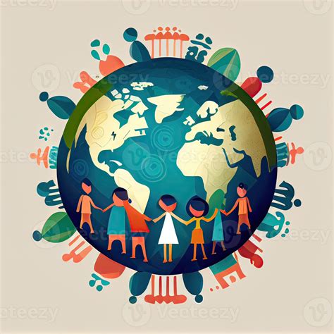 Illustration of People Holding Hands Around The World on White Background for Save Earth Concept ...