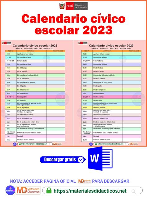 Calendario cívico escolar 2023 - Materiales Didacticos