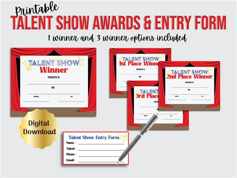 Talent Show Award Certificates and Entry Form for Contest, Talent Competition Winner Certificate ...